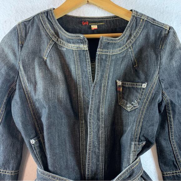 AG Adriano Goldschmied The Tabitha Denim Jacket Sz XS Black Wash Belted‎ - Picture 2 of 15